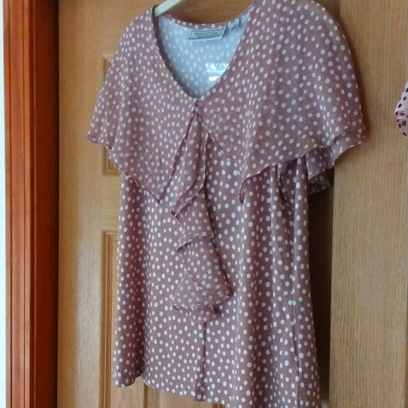 George Simonton Tops - George Simonton Tan With Polka Dots Short Sleeve Blouse Medium
